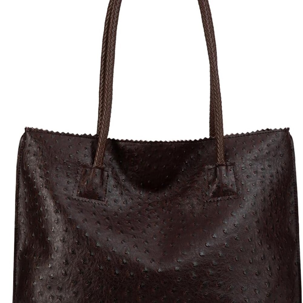 Tote Bag for Women with Zipper Large Ostrich Vegan Leather Shoulder Purses and H